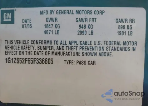2005 Chevrolet Malibu from USA, damaged, VIN 1G1ZS52F65F336605